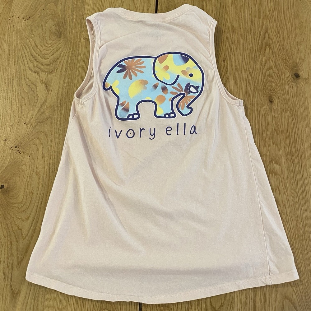 Ivory Ella Tank Top Women's Size M Petal Blue Elephant Logo Double-sided